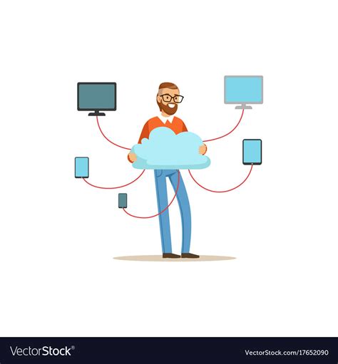 Network Engineer Administrator Working In Data Vector Image