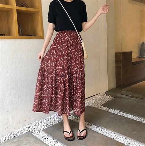 Korean Style Chiffon Floral Mermaid Long Skirt Ordicle