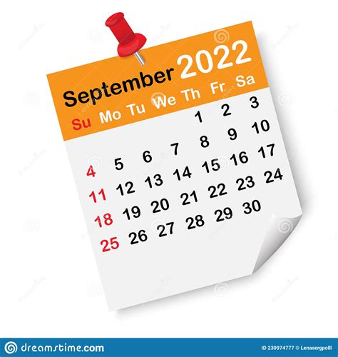 September Page 2022 Calendar Red Drawing Pin Orange Icon Wall Art