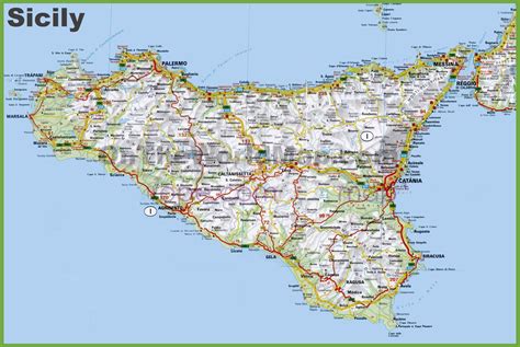 Large Detailed Road Map Of Sicily