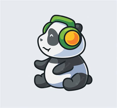 Lindo Panda Escuchando Música Vector Premium