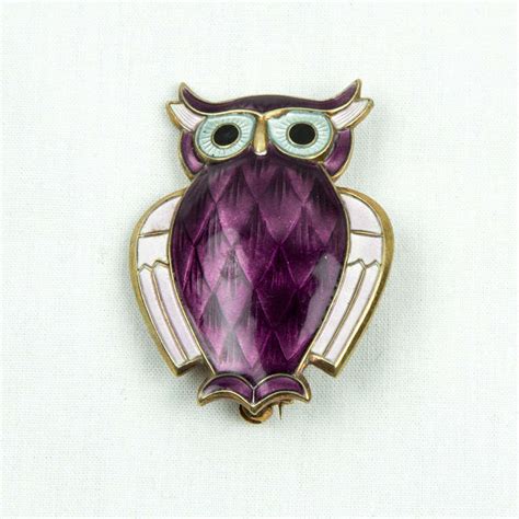 Vintage Enamel Owl David Andersen Norway Sterling Silver Brooch Pins