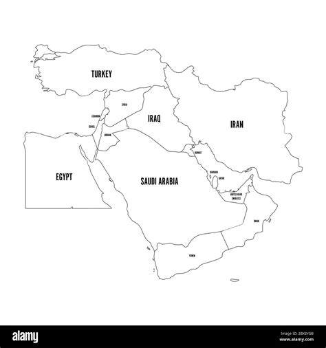 Mapa Político De Oriente Medio O Cercano Oriente Ilustración Vectorial
