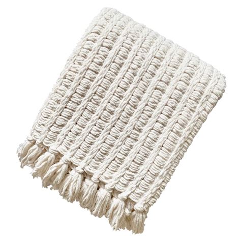 Ivory Chenille Basketweave Throw Blanket 50x60