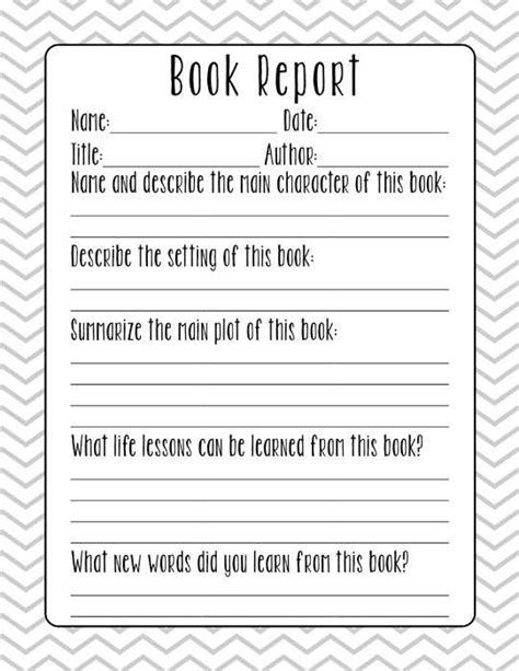 Book Report 4th Grade Template Free