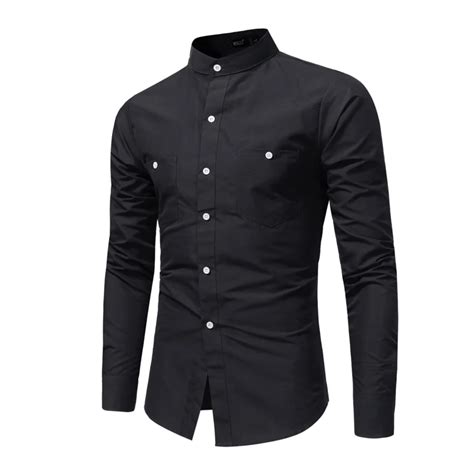 Brand 2018 Fashion Male Shirt Long Sleeves Tops Stand Collar Young