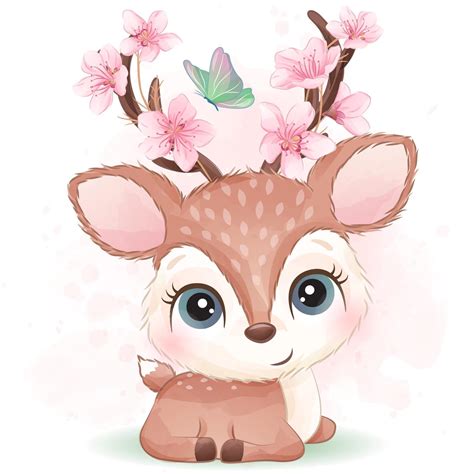 Cute Little Deer With Watercolor Illustration 2063652