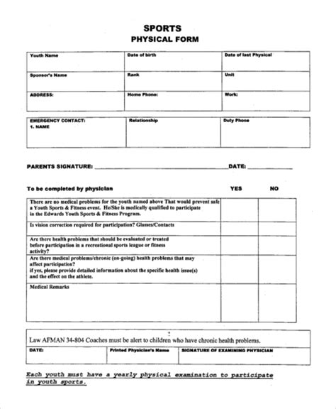 Printable Adult Sports Physical Form Printable Forms Free Online