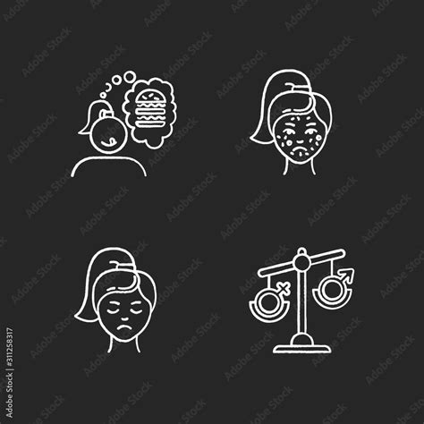 Predmenstrual Syndrome Chalk Icons Set Food Craving Girl Hungry For