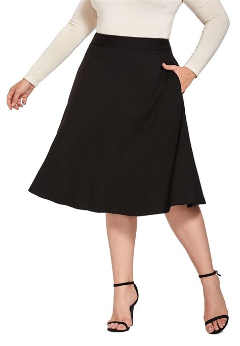 Plus Size Knee Length Flare Skirt With Side Pockets Plus Size Clothes