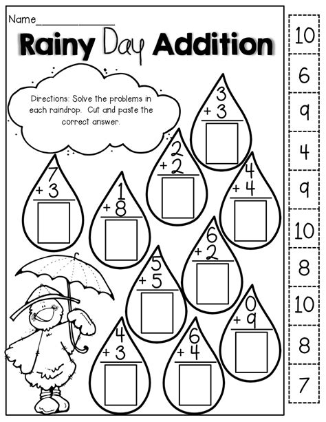 Cut And Paste Addition Worksheets Brenda Baileys Kindergarten Worksheets
