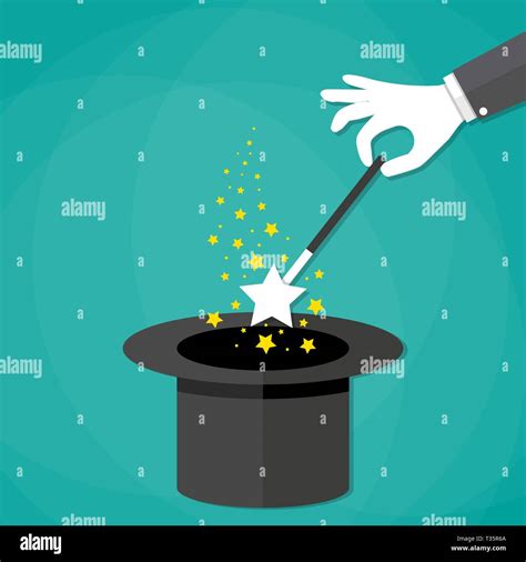 Cartoon Magicians Hands In White Gloves Holding A Magic Wand With Stars