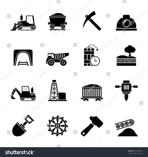 Silhouette Mining Quarrying Industry Icons Vector Stock Vector Royalty