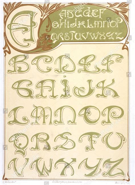 Alphabet Art Nouveau Style Illustration Lettres Et Editorial Stock