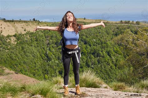 Woman Hiking In Mountains Stock Photo Crushpixel