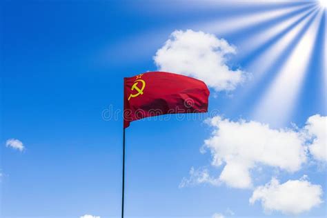 Cccp Ussr Soviet Union Flag Waving In The Blue Cloudy Sky Stock Image