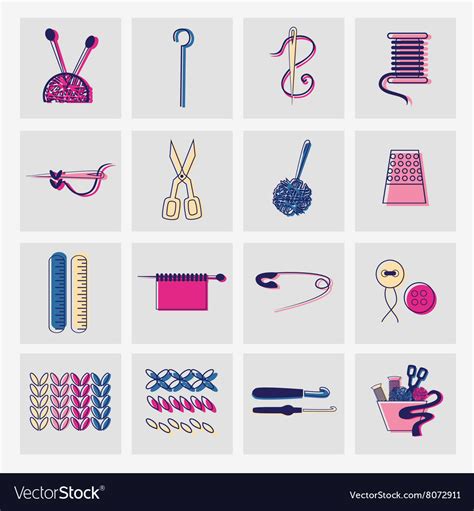 Sewing And Needlework Icons Royalty Free Vector Image