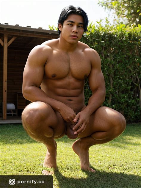 Sexy Polynesian Teen Muscle Hunk Doing Yoga Naked In Nature With A Medium Cock And Trimmed Bush