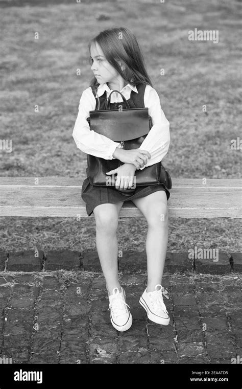 Early Learning Little Child Sit On Bench Outdoors Childhood Education