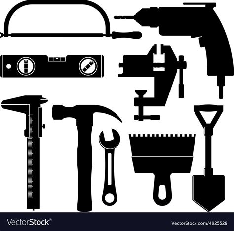 Silhouettes Of Construction Tools Vector Image On Construction Tools