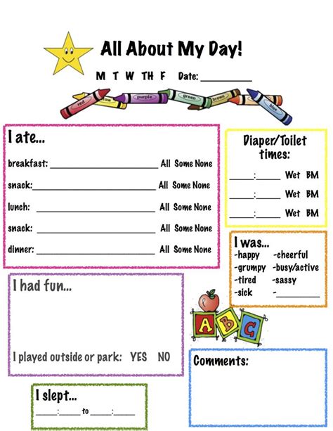 All About My Day Toddler Report Sheet For Nanny I Made This On