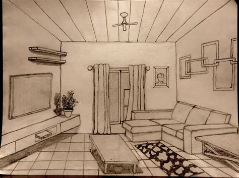 One Point Perspective Living Room Charactersgirl