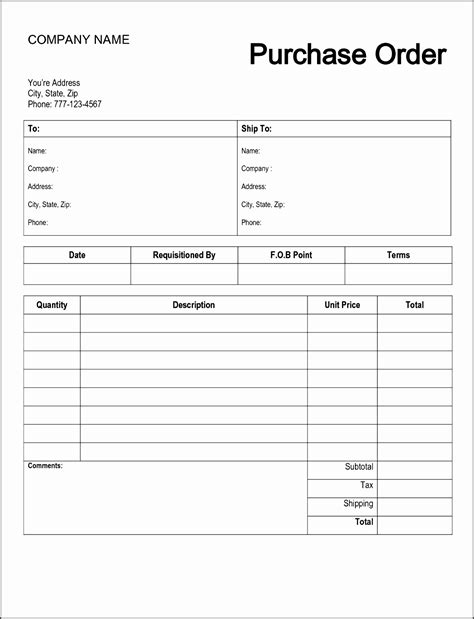 Editable Purchase Order Form Template Addictionary Company Details Vrogue