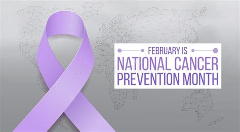 National Cancer Prevention Month Concept Banner With Purple Ribbon And Text Stock Vector