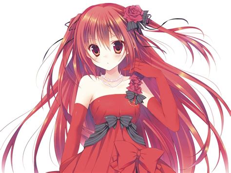デスクトップ壁紙 図 赤毛 アニメの女の子 黒髪 赤いドレス 赤い目 元の文字 マンガカ
