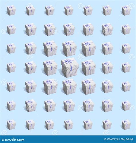 Pattern Of Gift White Paper Boxes On Light Blue Background Stock