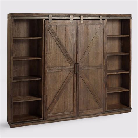 Barn Wood Sliding Door Bookcase Vintage In Brown Rustic Reclaimed