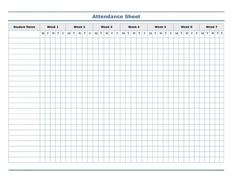 The Attendance Sheet Is Shown In Blue And White