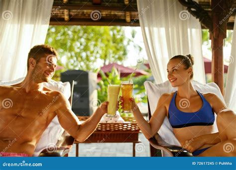 Couple In Love On Romantic Vacation With Cocktails At Spa Stock Image Image Of Lovely Concept