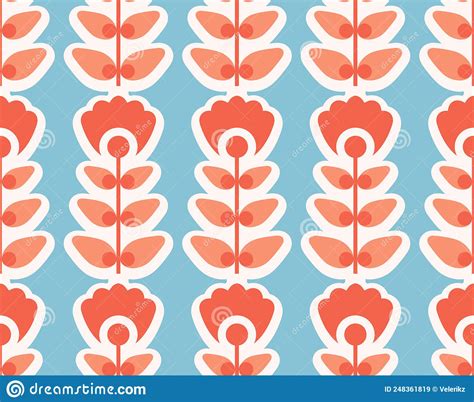 Seamless Vector Retro Pattern With Pink Geometric Flowers On A Blue