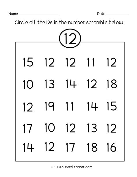 Number Twelve Writing Counting And Identification Printable Worksheets