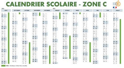 Le Calendrier Scolaire 2014 2015 Zone C