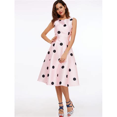 Cute Pink Polka Dots Sleeveless Women S Midi Dress N