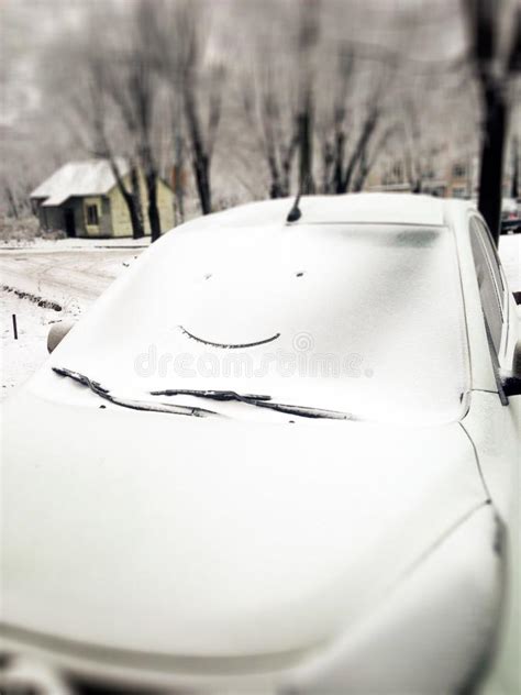Car With Snow And Smiley Stock Photo Image Of Glass