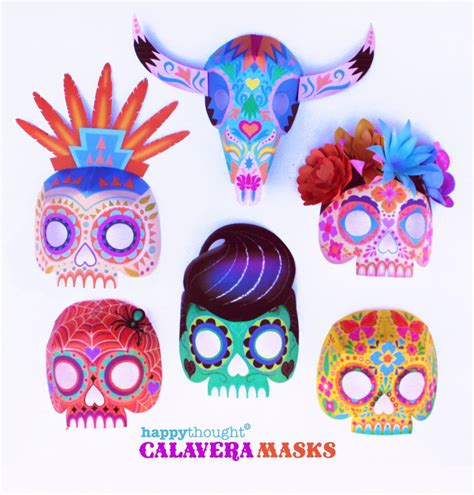 Printable Mask Set For Day Of The Dead Fab Templates For Diy Masks