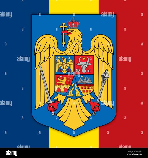 Rumanía Bandera Y Escudo Símbolos Oficiales Del País Imagen Vector De