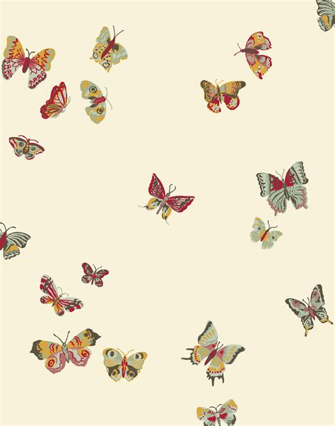Butterflies Parchment Featuring Red Modern Wallpaper Designer