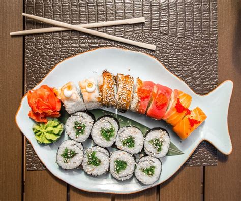 Sushi And Rolls In A Beautiful Plate Stock Photo Image Of Dinner