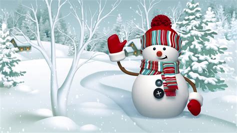 Snowman Waving Hand Snowy Forest Animated Stock Footage Video 100