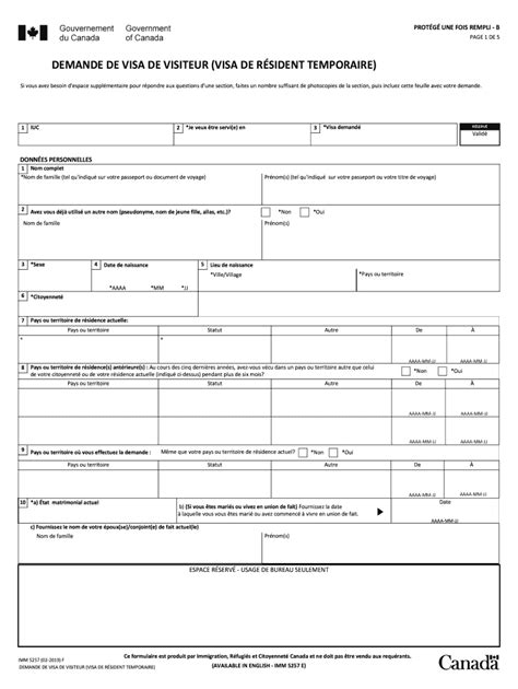 2019 Form Canada IMM 5257 F Fill Online, Printable, Fillable, Blank