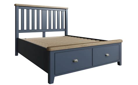 Ambassador Blue Bed Frame With Drawers And Slatted Headboard 3 Sizes