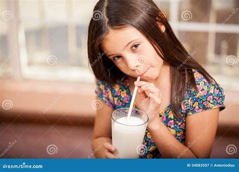 Gorgeous Little Girl Drinking Milk Stock Image Image Of Home