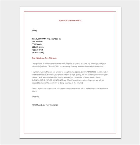 Request For Proposal Rejection Letter Sample