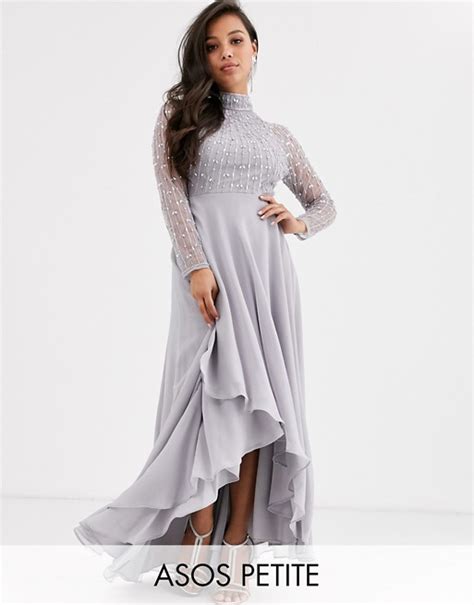 Asos Design Petite Maxi Dress With Linear Embellished Bodice And Wrap