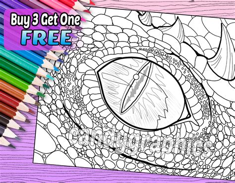 Dragon Eye Adult Coloring Book Page Printable Instant Etsy