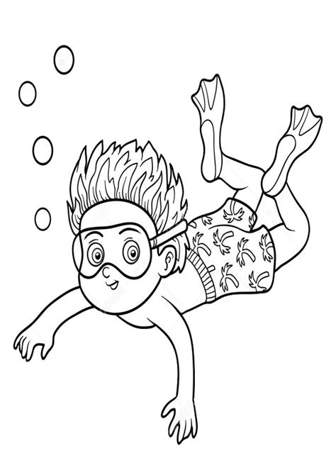 Some of the coloring pages shown here are children at the beach swimming and building a black and white. Coloring Pages | Child Swimming Coloring Page